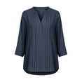 thumbnail image 7 of QIUOMBBP Button Tops for Women 3/4 Sleeve V Neck Pleated Solid Linen T Shirts Loose Casual Summer Loungewear Blouse Navy L, 7 of 7