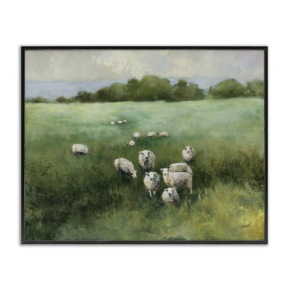 Stupell Industries Field Day Sheep Landscape & Nature Painting Black Framed Art Print Wall Art, 14 x 11