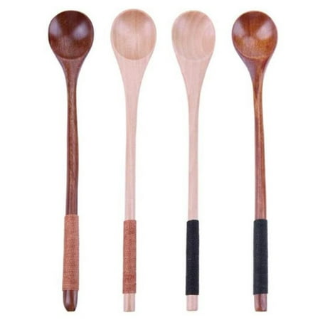 

4 Pcs Wooden Spoons Eating Spoons Rice Spoons Wooden Teaspoon Ice Cream Spoon for Coffee Tea Jam Bath Salts