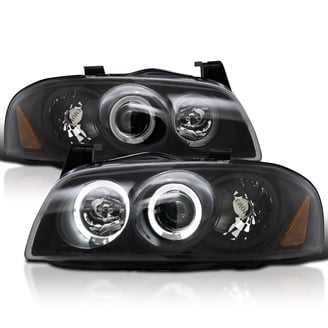 JDM Style Headlights For 2000-2003 Nissan Sentra - Black Housing With Amber Reflectors, Pair 8 thumbnail image