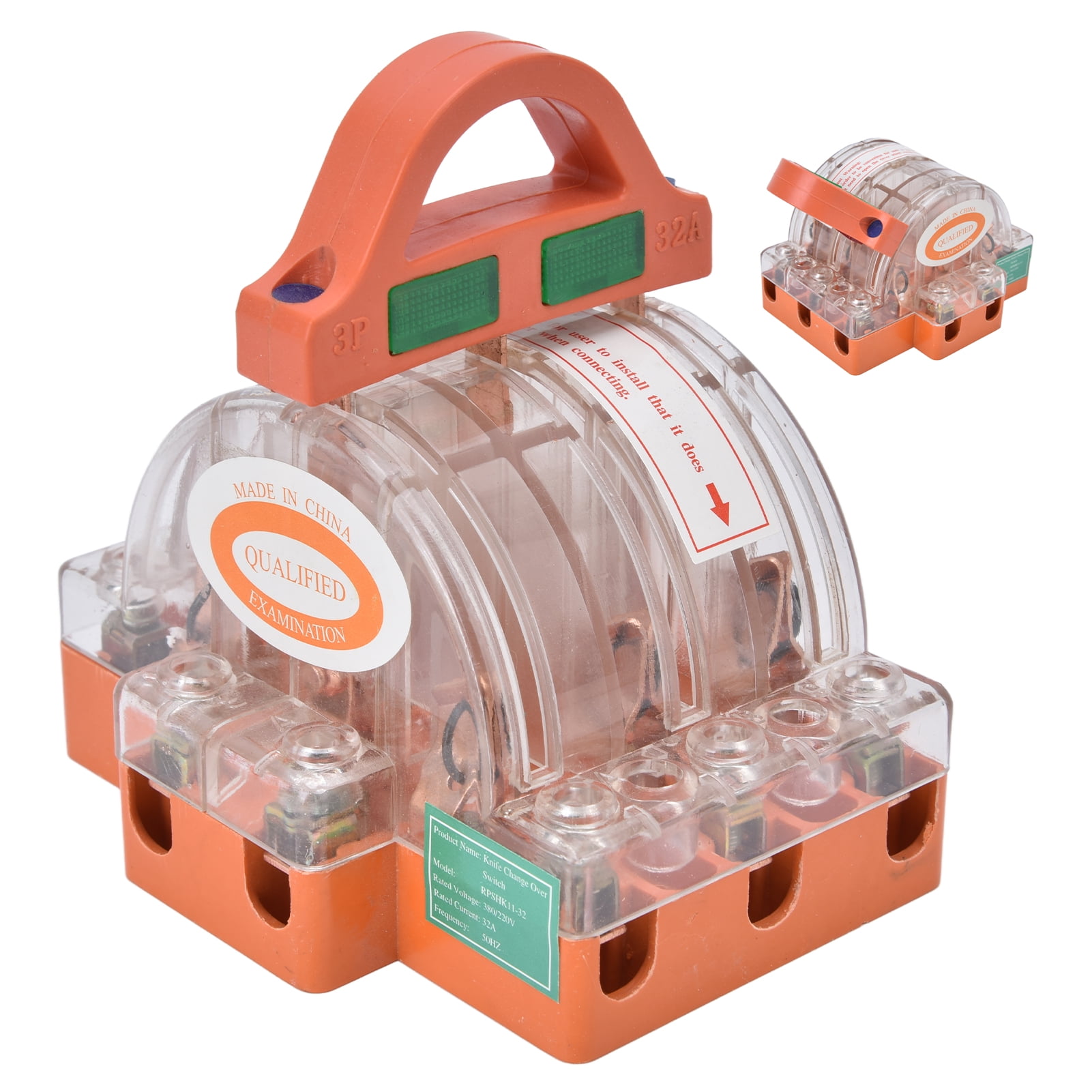 AC 380V 32A 3-Pole Knife Switch with LED Indicator, Copper Transparent Shell, Double Throw Disconnect Switch