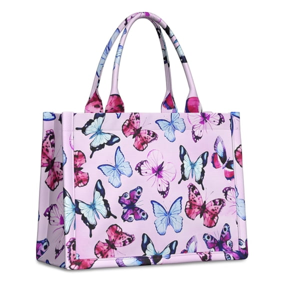 Large Capacity Tote Bag,Pink Butterfly Pattern Handbag Fashion Luxury Tote Bag,15.7"x13"x 5.1" Inches,Laptop Compatible