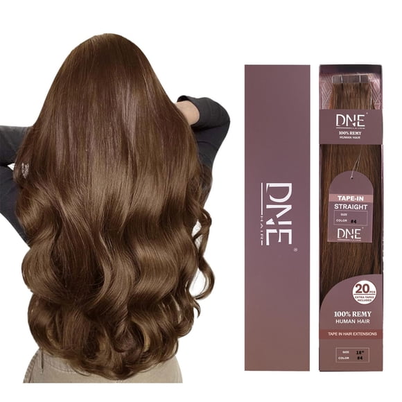 DNE Extensions de Cheveux à Ruban en Vrais Cheveux Humains 18 Pouces 20 Pcs/50g/Pack Sans Couture #4 Brun Moyen Couleur Foncée Lisses Invisibles Double Face Extensions de Cheveux à Ruban pour Femmes