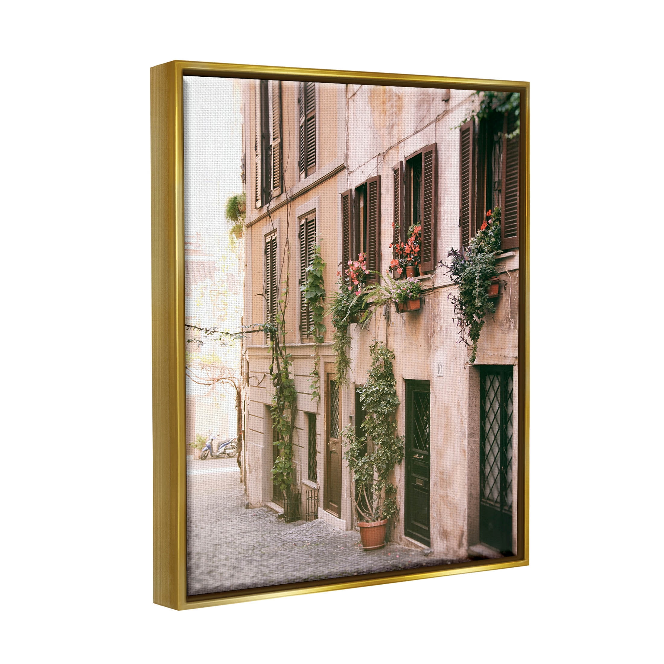 Town Street Building Plants Town & City Photograph Metallic Gold Framed Art Print Wall Art
