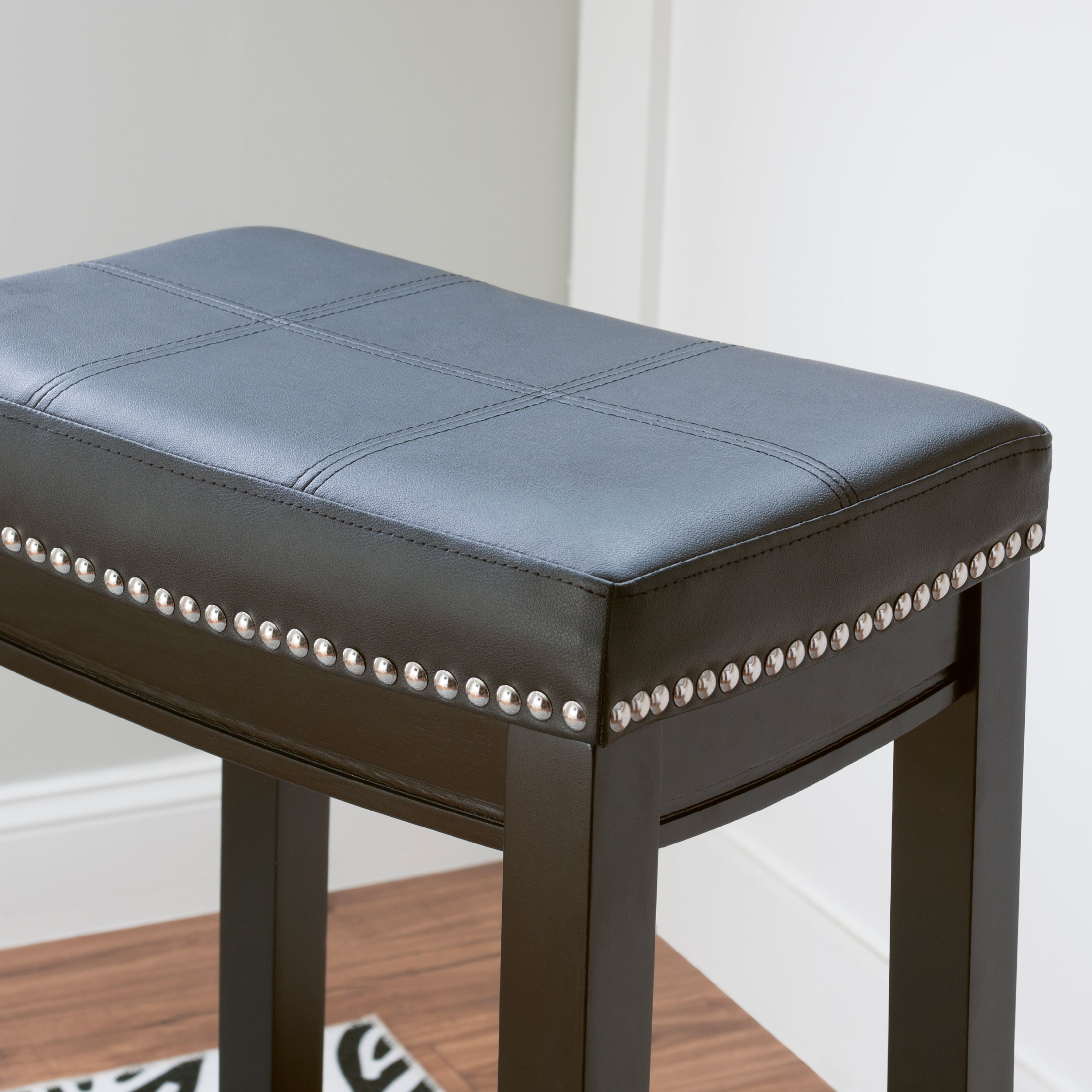 Linon Claridge Backless Wood Bar Stool, 32.25" Seat Height, Black Finish with Black Faux Leather Fabric