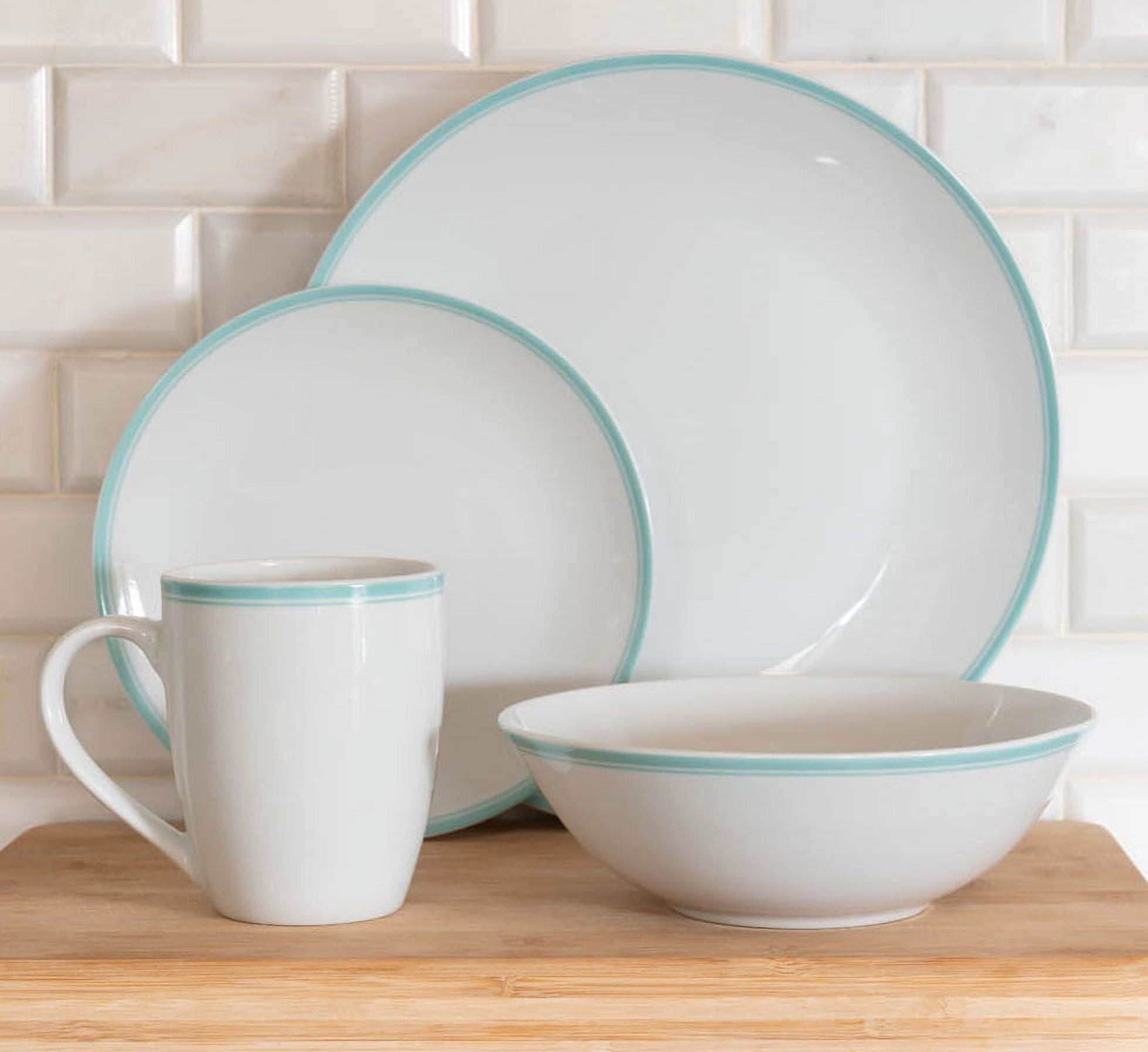 10 Strawberry Street Simply Coupe 16-Piece Ceramic Dinnerware Set, Seafoam Green