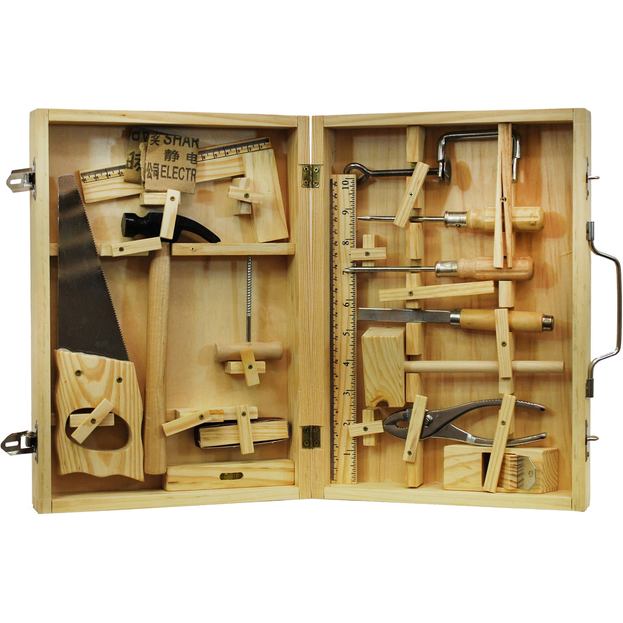Wooden Case Kids Toy Wood Tools 44 Piece. PERSONALIZED Kids Tool Case Wood