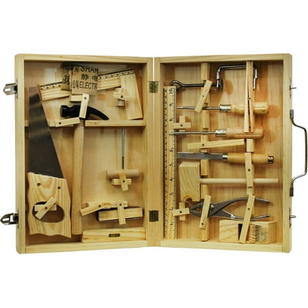 Homeware Kids 16 Piece Tool Set with Wood Box - Ages 8 Years and up