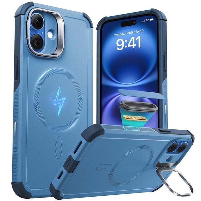 Funda de teléfono ESR para iPhone 16 con soporte, MagSafe, azul claro
