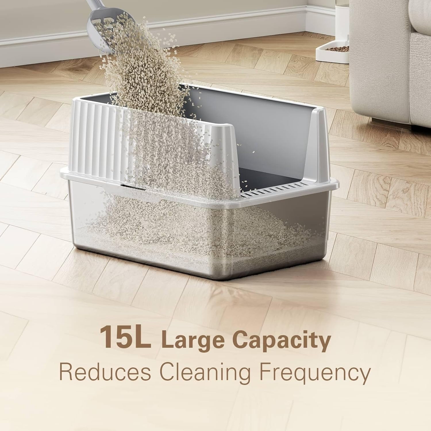 Stainless Steel Litter Box, Small Cat Litter Box with Lid, 17" L x 13.3" W x 11.8" H, Metal Litter Box for Kitty Cats with High Sided, Non-Sticky, Odorless, Spill Proof, White