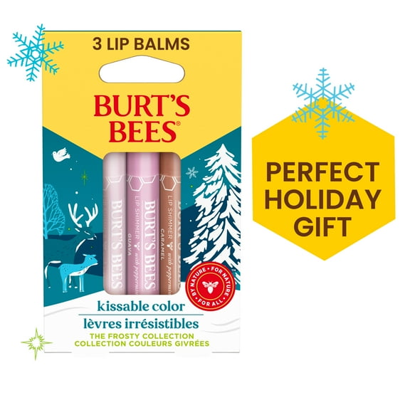 Burt's Bees Kissable Color Lip Shimmer, Moisturizing Lip Balm, Frosty Collection, 3 Tubes