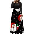 thumbnail image 1 of Robes pour Femmes 2022 Noël Col Rond Manches Longues Patchwork Imprimé Robe Longue Ligne A Robe d'Automne pour Dames, 1 of 6