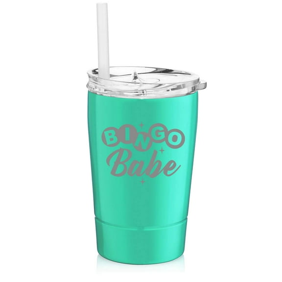 12 oz Tumbler Double Wall Stainless Steel Vacuum Insulated Coffee Travel Mug With Straw Bingo Babe (Light Blue)