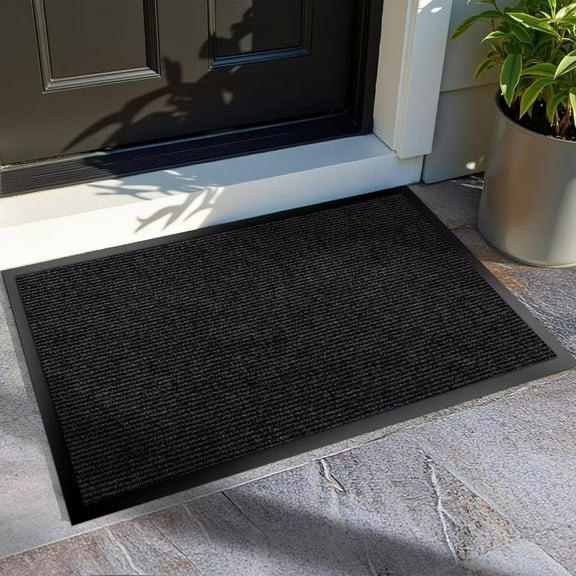 KOLOKO Black Rubber Backed Outdoor Indoor Doormat, Floor Mat, 3'x5', Non-Slip, Dirt Trapper, Low Profile