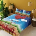 thumbnail image 2 of Ambesonne Valentine's Day Fitted & Top Sheet Set with Shams, Rose Leaves Heart, Multicolor Vermilion, 2 of 5