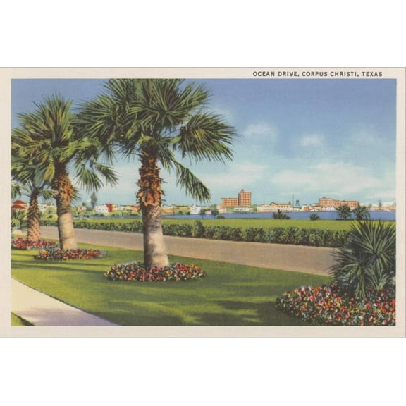 Art.com Ocean Drive, Corpus Christi Stretched Canvas Print Wall Art, 18" x 12"