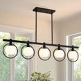 thumbnail image 2 of Modern 5-Light Adjustable Chandelier with Glass Shades Black Metal Frame Pendant Light Fixture Hanging Lighting for High Ceiling, 2 of 9