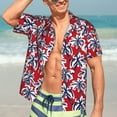 thumbnail image 7 of Sikiie Palm Tree Pattern on Red Print Men's Hawaiian Shirt, Summer Beach Button Pocket Short Sleeve T-Shirt,Small, 7 of 7