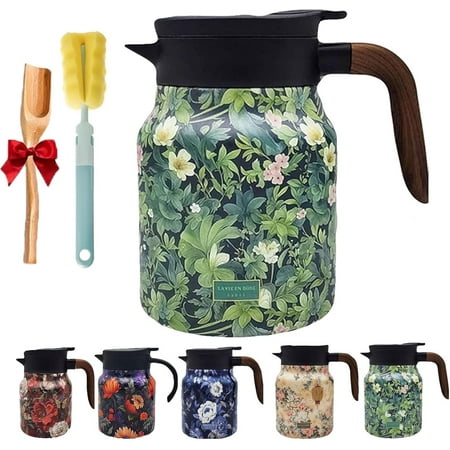 

Doresty Tea Pot Doresty Teapot Vintage Floral Pattern Tea Pot– Built-In Infuser 28 Oz/35 Oz V-Shaped Spout Mini Hot Coffee Pot Office Stainless Steel with Lid for Hot Drinks (Green 1000ml)