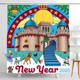 thumbnail image 1 of Whimsical Fairytale Castle Shower Curtain with Hot Air & New Year 2025 Theme Colorful Cartoon Design for a Fun Bathroom Decor, 1 of 4