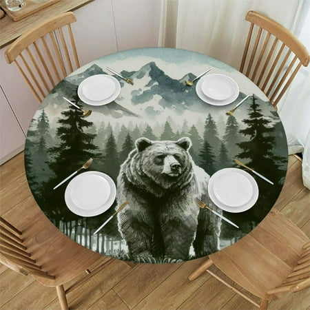 

Palnkart Bear Forest Mountains Round Table Cover Stain Resistant Washable Indoor Outdoor Tablecloth Kitchen Dining Wedding Parties Table Cloth 100% Polyester Fiber 38-42