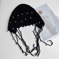 thumbnail image 4 of Xfvqtps Womens Beanie Knitted Pearl Tassel Hollow Out Bohemian Style Fashion Aestheticism Outdoor Summer Skull Cap Black, 4 of 5