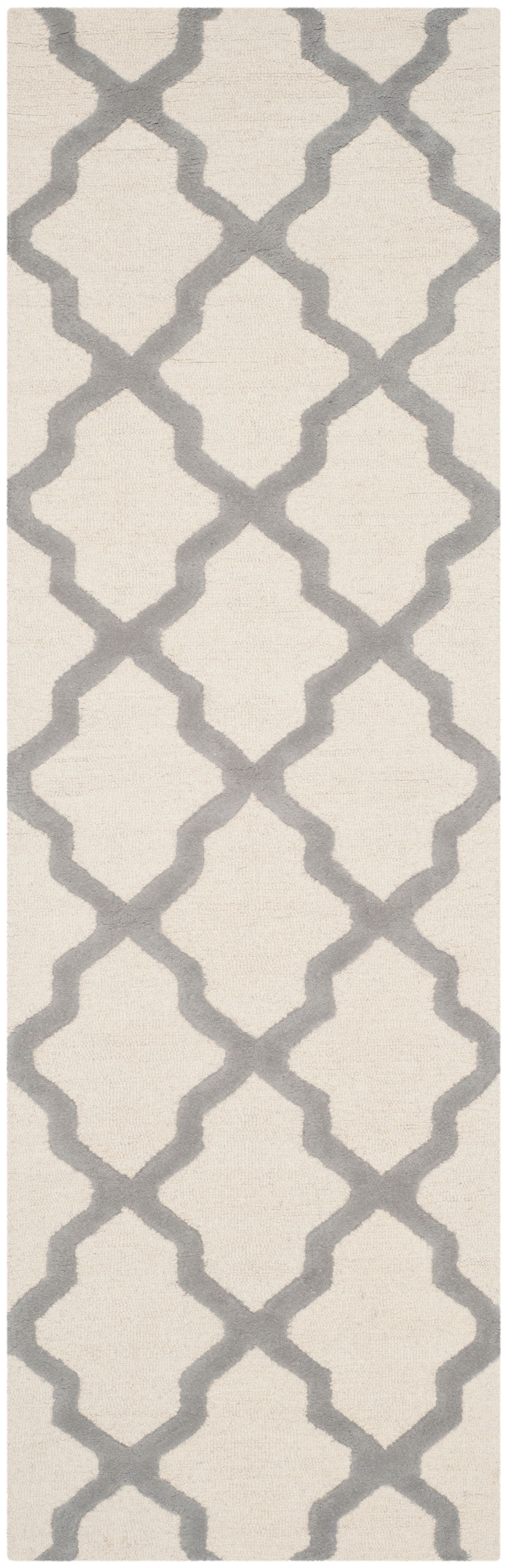SAFAVIEH Cambridge Liam Geometric Wool Runner Rug, Ivory/Silver, 2'6" x 20'