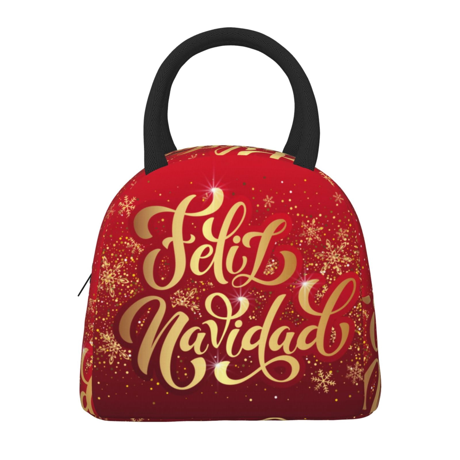 Horeoi Merry Christmas Pattern Large Insulated Lunch Bag for Work, School, Picnic - Waterproof, Durable Oxford Cloth, Comfortable Handle-Black