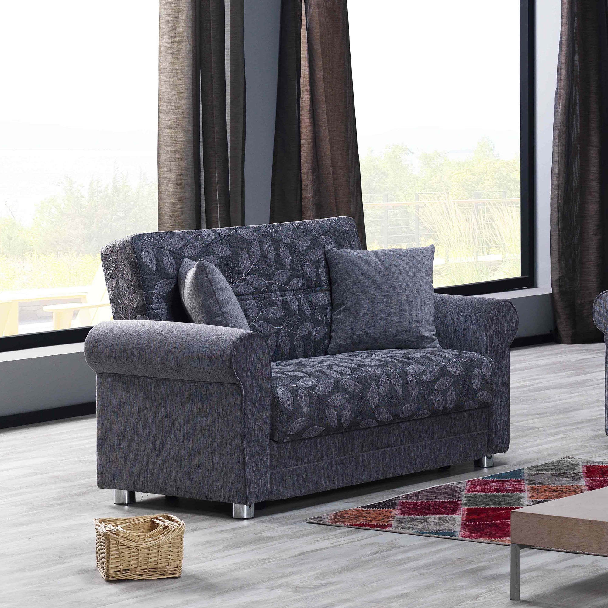 Ottomanson Convertible Sleeper Loveseat with Hidden Storage, Firm Seating, Gray
