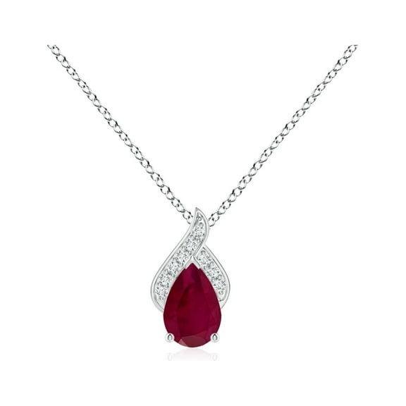 ANGARA Natural Solitaire Pear-Shaped Ruby Flame Pendant in 14K White Gold for Women (Size-6x4mm) | July Birthstone, Birthday, Anniversary, Jewelry Gift for Women | Natural Ruby Necklace