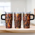 thumbnail image 2 of 20oz Textured Travel Coffee Mug with Handle, Double Wall Insulated Stainless Steel Tumbler, Geometric Patterns Leak Proof, 2 of 5