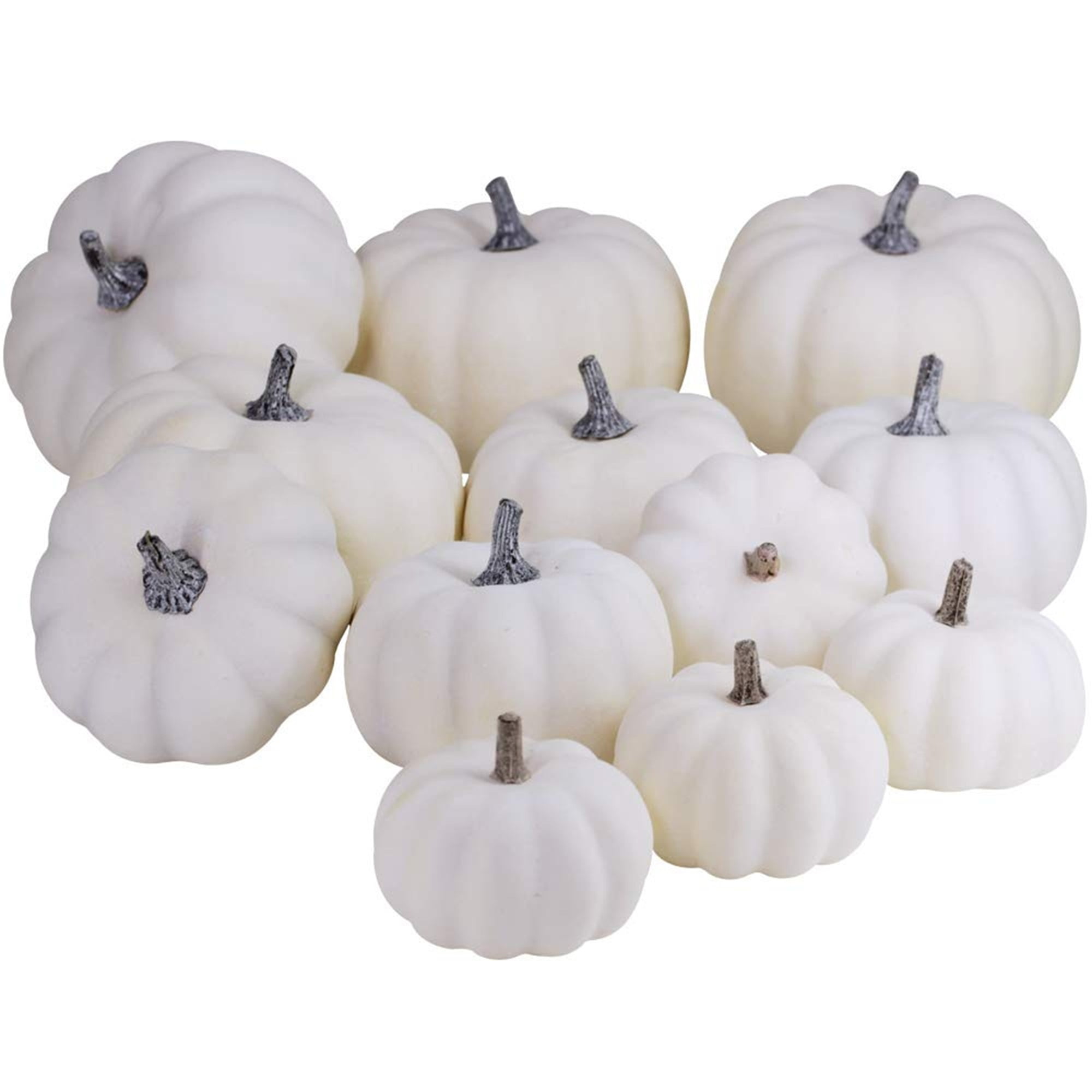 COUTEXYI 12 Pack Halloween White Plastic Artificial Pumpkins for Decor
