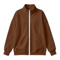 thumbnail image 6 of Axiiglly Hoodies for Women, Full Zip Up Lapel Long Sleeve Jacket with Pockets, Solid Brown Athletic Sweatshirts S-2XL, L, 6 of 8