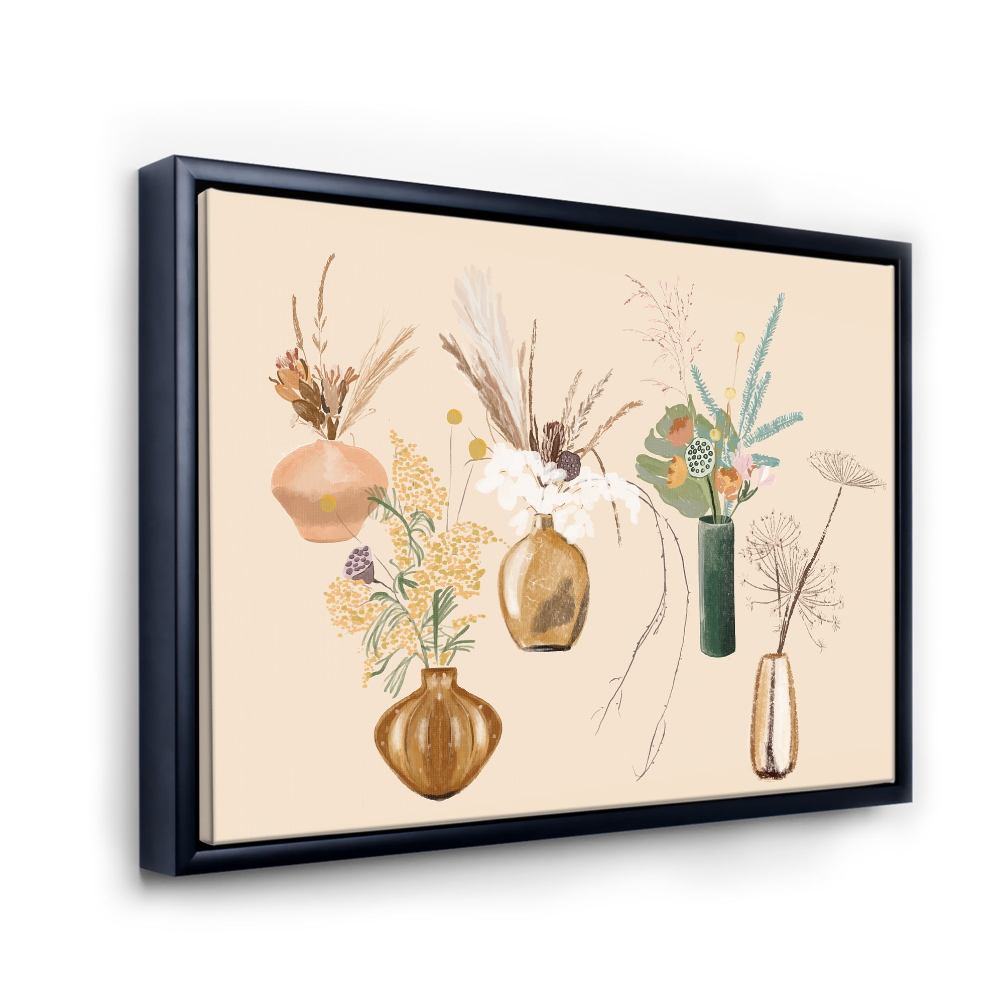 Designart 'Gold Vases With Bouquets Of Wildflowers III' Traditional Framed Canvas Wall Art Print