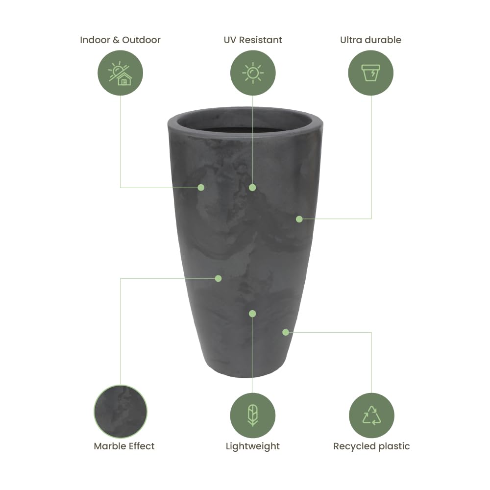Ecobo 27.6-Inch Tall Eco-Friendly Round Pot Planter | Indoor/Outdoor Use, Durable, Versatile, and Lightweight | Contemporary All-Weather Design by Brazilian Artisans - Black