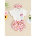 thumbnail image 3 of EYIIYE Ensemble de Shorts d'Été pour Bébé Fille 0-2 Ans T-shirt à Manches Courtes Imprimé Papillon Col Rond Hauts Imprimé Fleur Shorts Bandeau Tenue Florale Décontractée Mignonne, 3 of 9