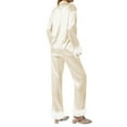 thumbnail image 3 of Women Silk Satin Pajamas Set Button Down Long Sleeve Sleepwear Feather Trim Nightwear Loungewear Pj Set, 3 of 7