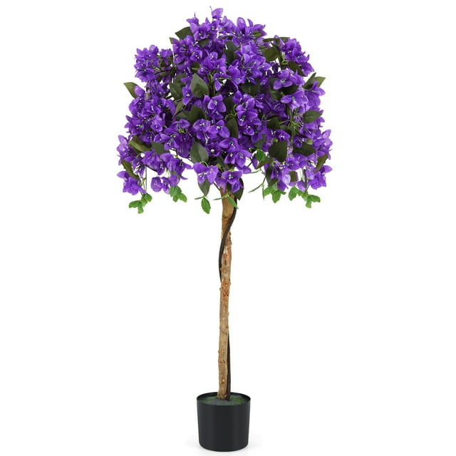 Gymax 53'' Artificial Azalea Tree Faux Floral Plant w/ Red Azalea Flowers Nursery Pot