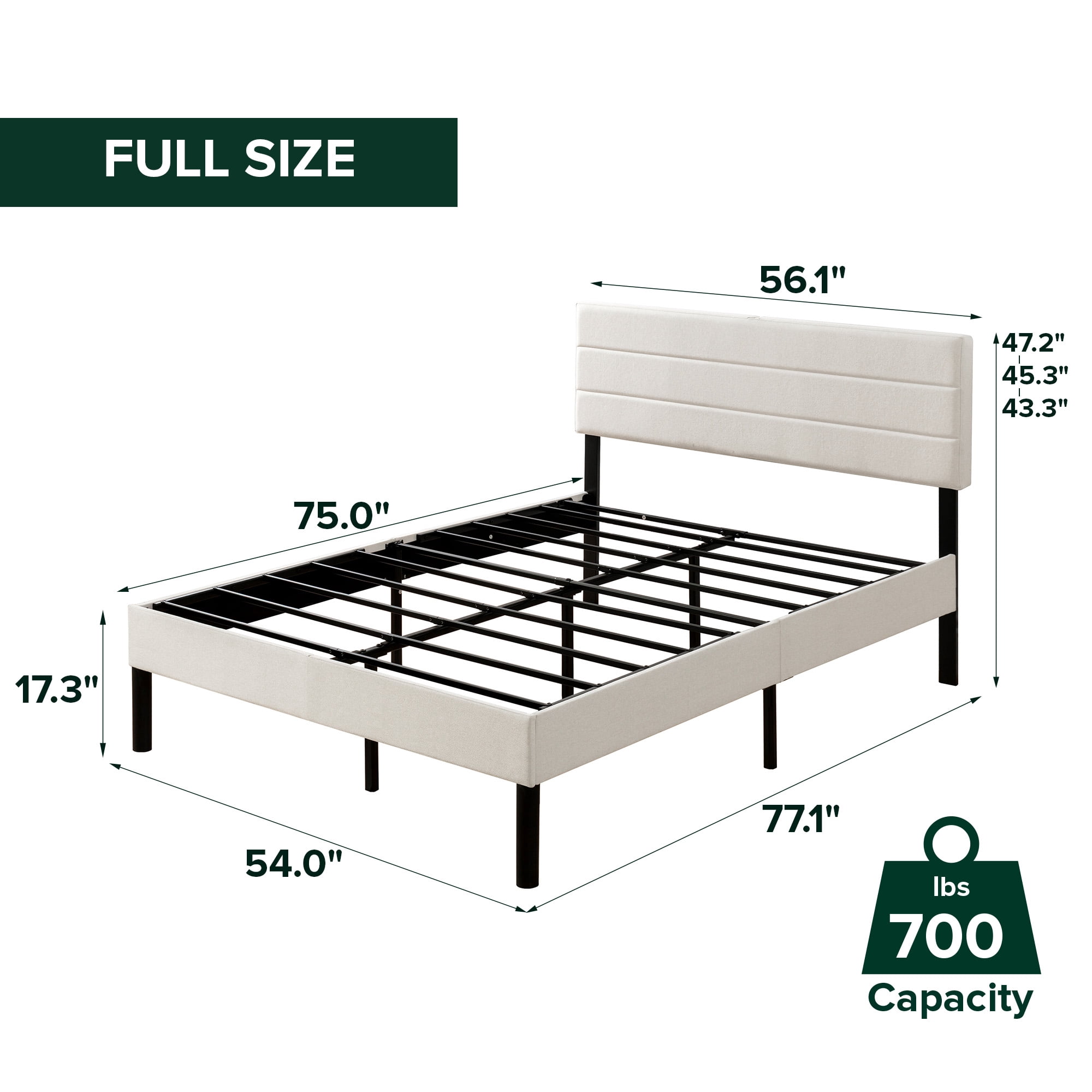 Mainstays Cream Platform Bed, Full, Channel Stitching