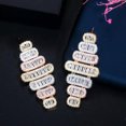 thumbnail image 7 of Noble 3 Tone Zirconia Large Dangle Baguette Earrings for Women Wedding Banquet, 7 of 7
