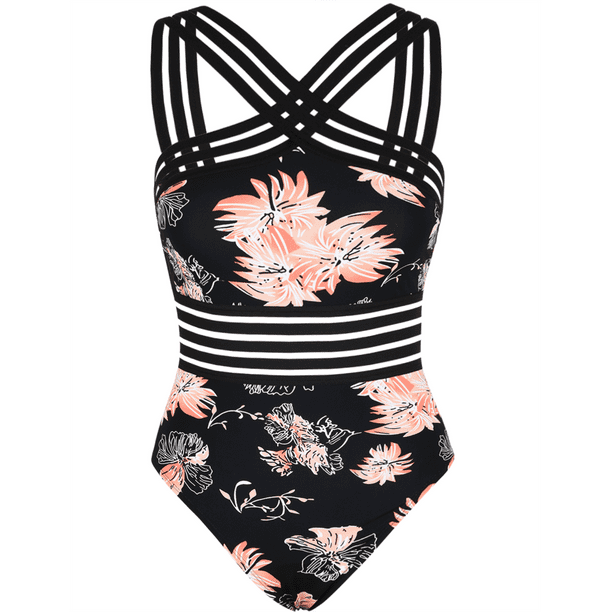 Hilor Womens One Piece Swimsuits Front Crossover Bathing Suits Hollow