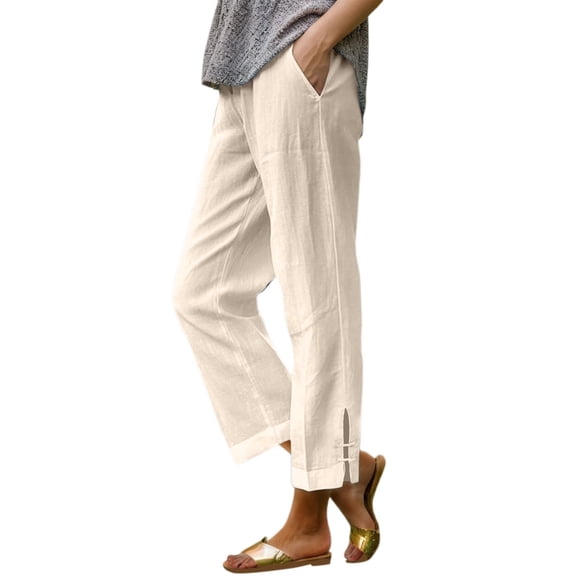 FYEGRE 4-Way Stretch Ladies' Pants 2025 Women's Straight Leg Casual Trousers for Daily Wear Comfortable Lightweight Loose Fit Pants Ideal Spring Summer Beige XXL