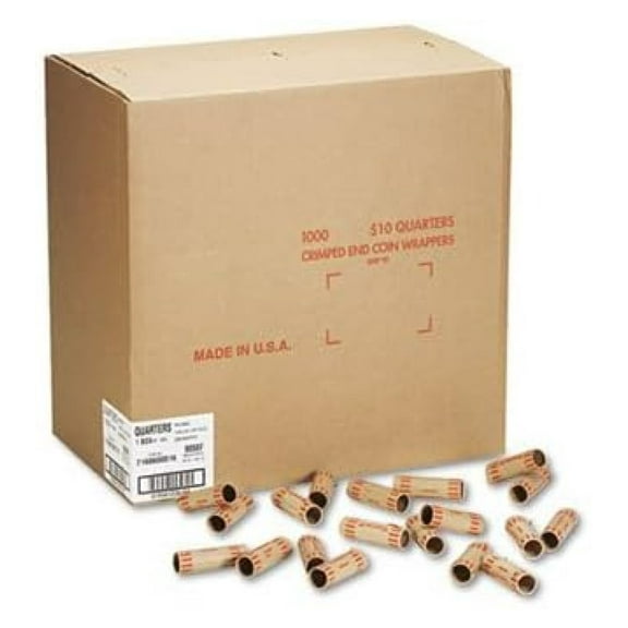 Quarter Coin Wrappers - Preformed Tubular, 1000/Box, Easy - Fill Crimped End