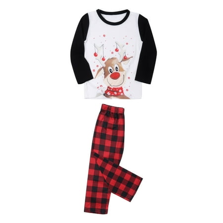 

MIDCKE Family Christmas Pjs Matching Sets Xmas Cute Reindeer Print Long Sleeve Tops and Plaid Pants Homewear Sleepwear for family
