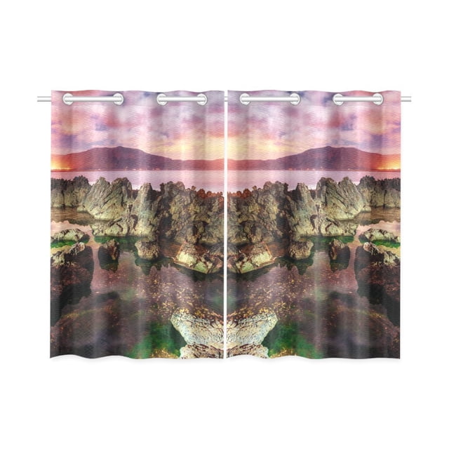 ABPHQTO Spring View of the Coast at Sunset City Trapani Ventana Cortina Cocina Cortina 65x90 cm (Dos Piezas)