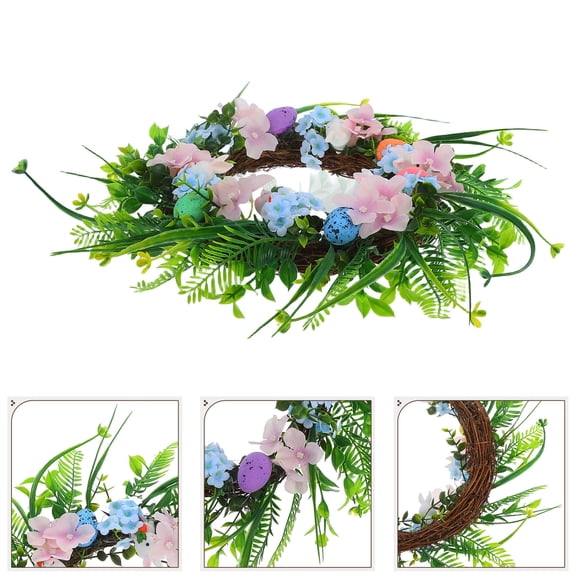 Worgeous 1Pcs Easter Wreath Multi Color Circular Shape Polyester Fabric Wood Festive Atmosphere Enhancer for Front Door