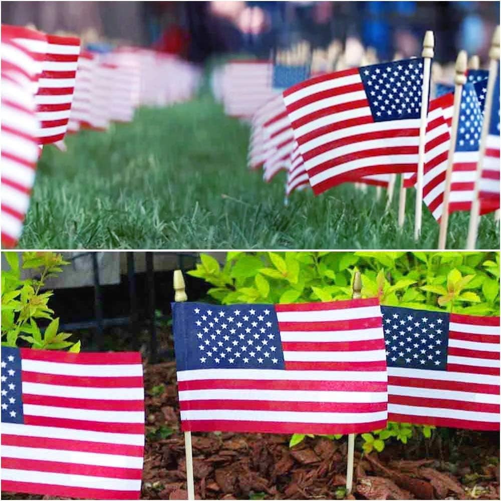 100 Pack 4x6 Inch Mini American Flags on Stick, Small US Flags for 4th of July, Memorial Day, Patriotic Outdoor Yard Decor