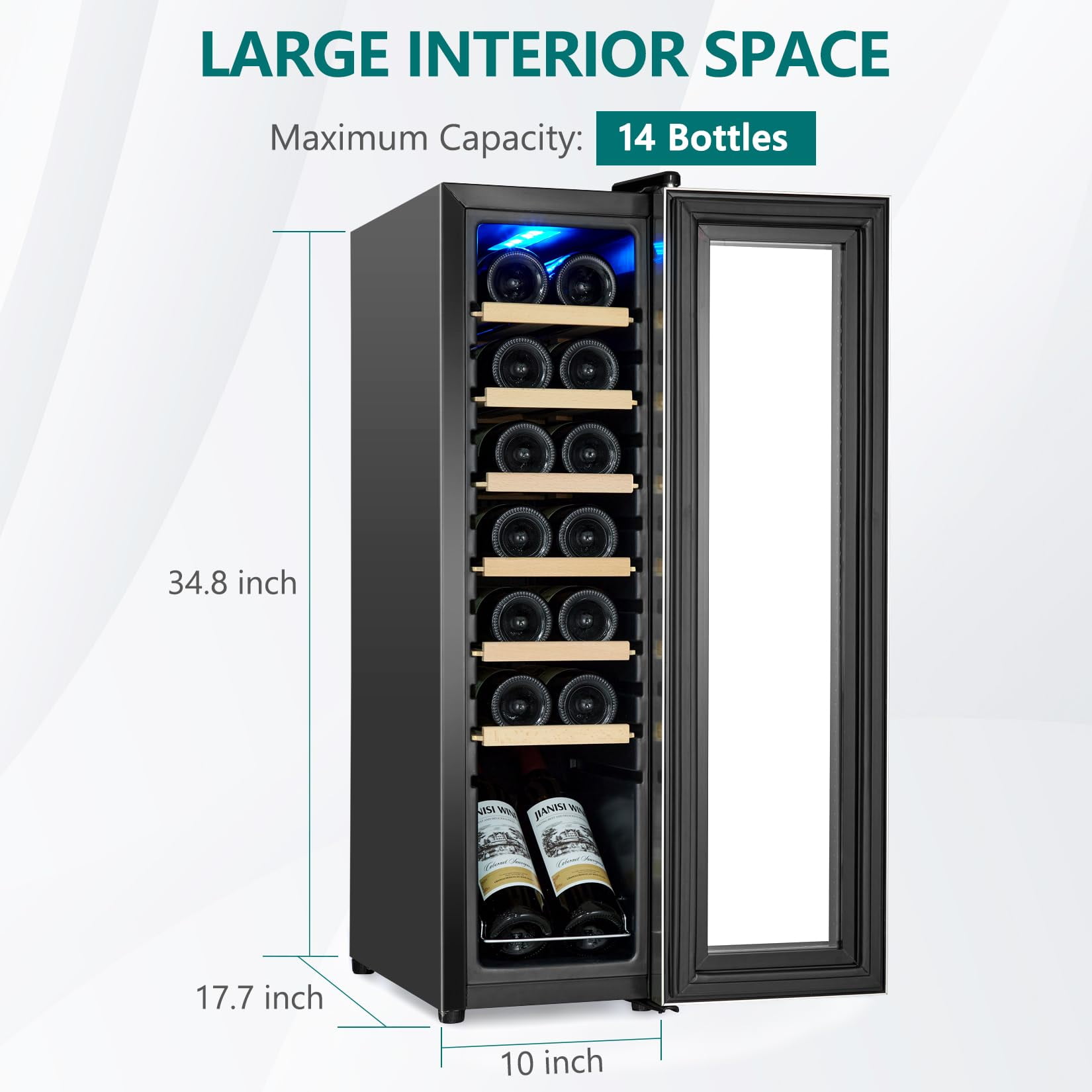 14 Bottle Adjustable Temperature Freestanding Wine Beverage Cooler