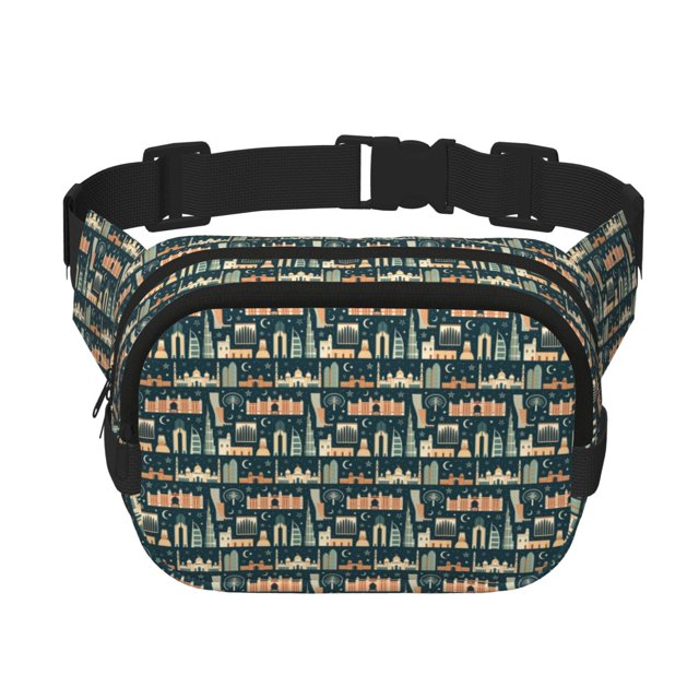 Fotbe UAE Travel1 1 Cangurera Cuadrada con Estampado de Doble Capa, Bolsa de Cintura Ajustable Mini para Hombres y Mujeres