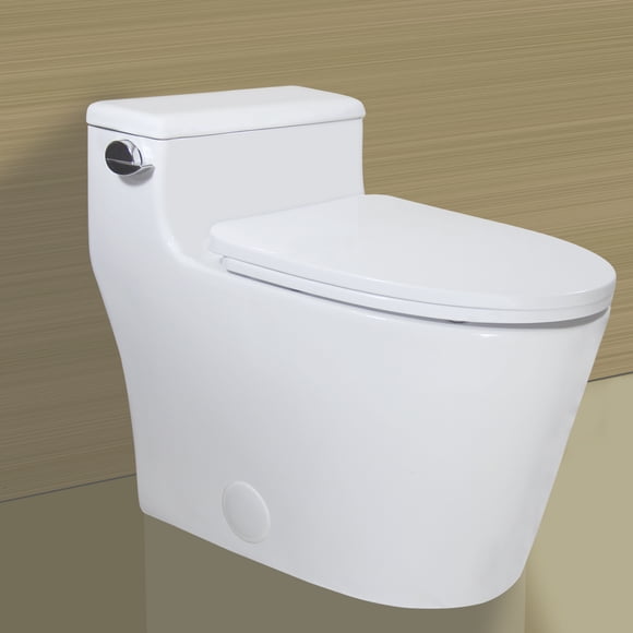 WinZo WZ5081 Elongated One Piece Toilet Low Profile Left Side Flush Soft Close Seat White